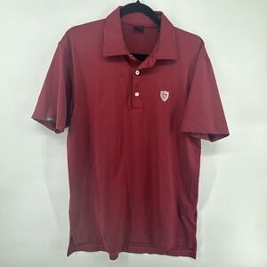 Dunning Polo Shirt Mens Medium Red, Navy Striped Casual Golf Stretch